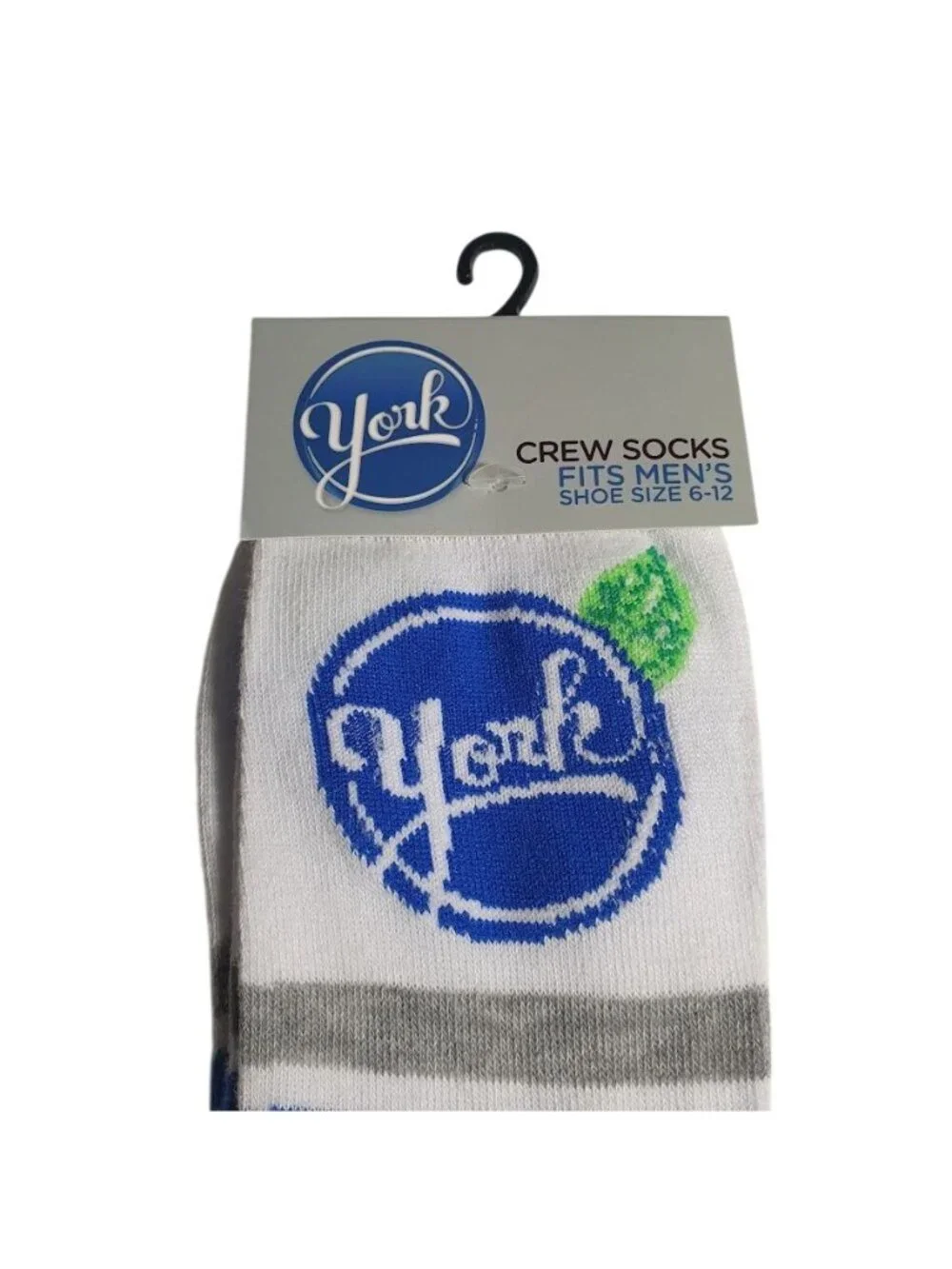 York Candy Crew Socks Shoe Size Men 6 to 12 Striped Blue Gray Peppermint Patty